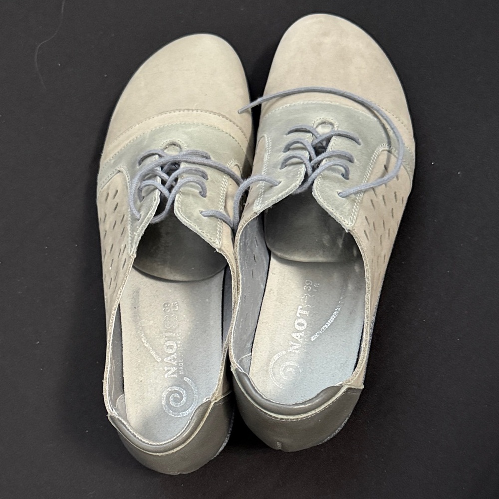Naot Light Gray Suede Lace-Up Loafers